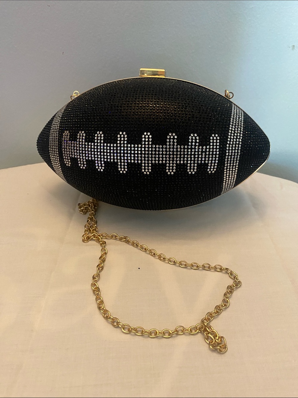 Black Football-Shaped Crystal Crossbody Clutch